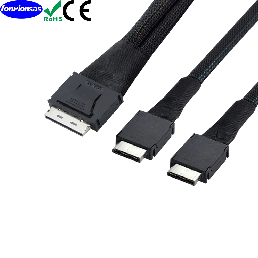 Lontion#PCIe Ultraport Active Cable OCuLink SFF-8611 8i to Dual 2X SFF-8611 4i PCI-Express High Speed Data Cable for Storage