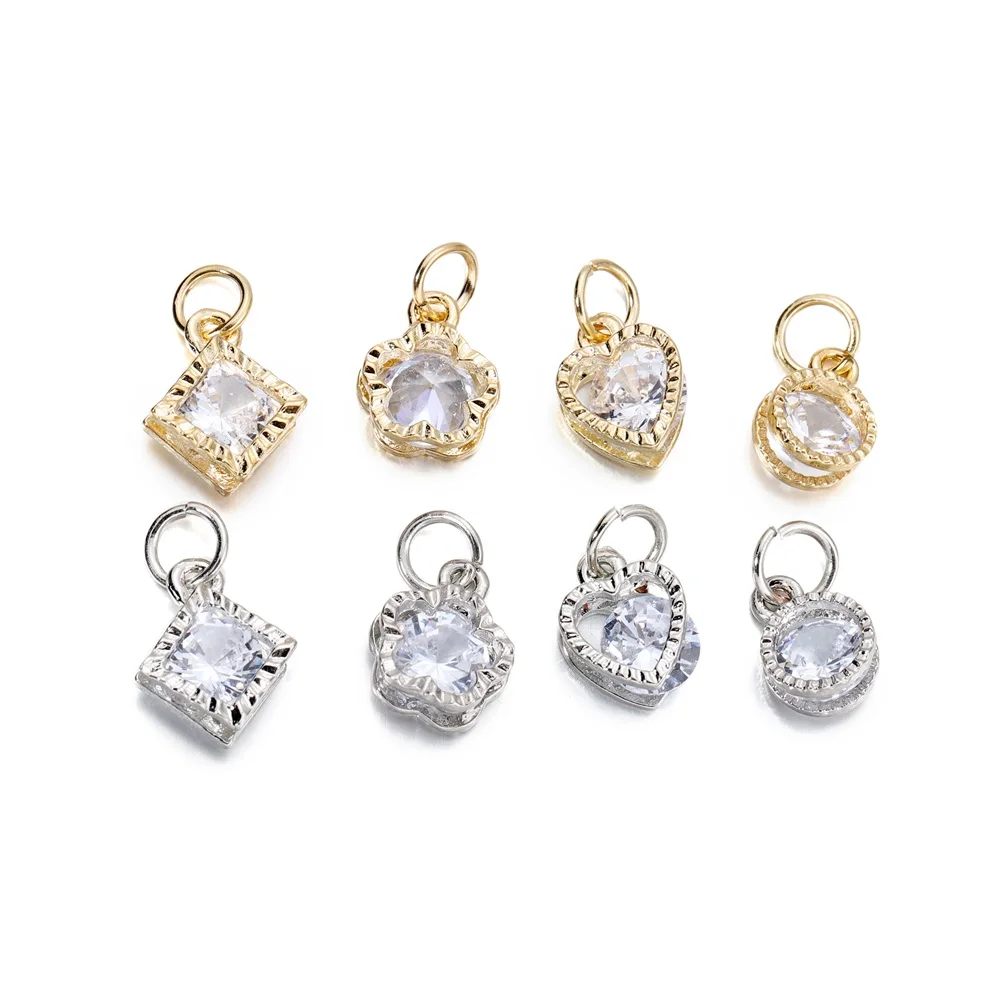 10 pz/lotto lega oro argento colore strass cuori Charms per orecchini collane fai da te amore Charms gioielli che fanno accessori