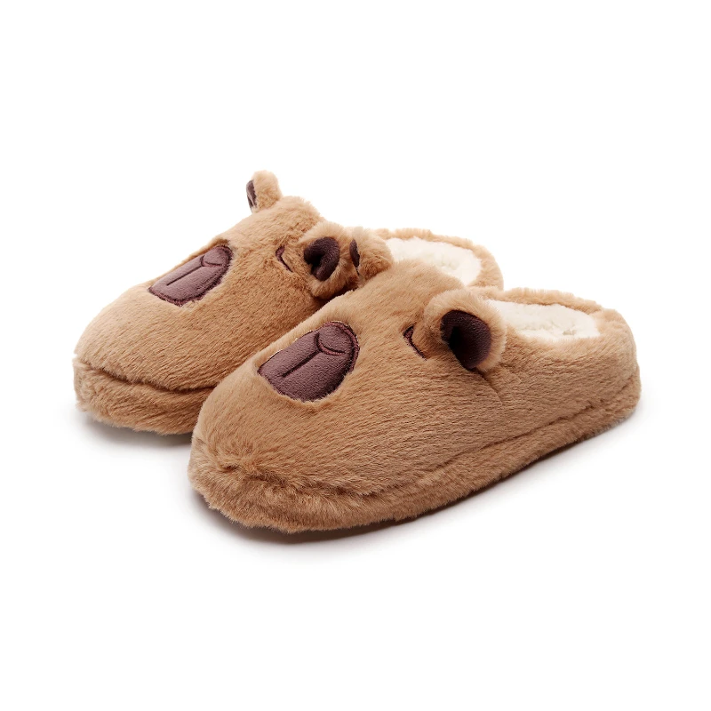Plush Kapibara Animal Patterns Furry Home Soft Soles Comfortable Furry Slippers Warm Non-Slip Indoor Slippers for Men and Women
