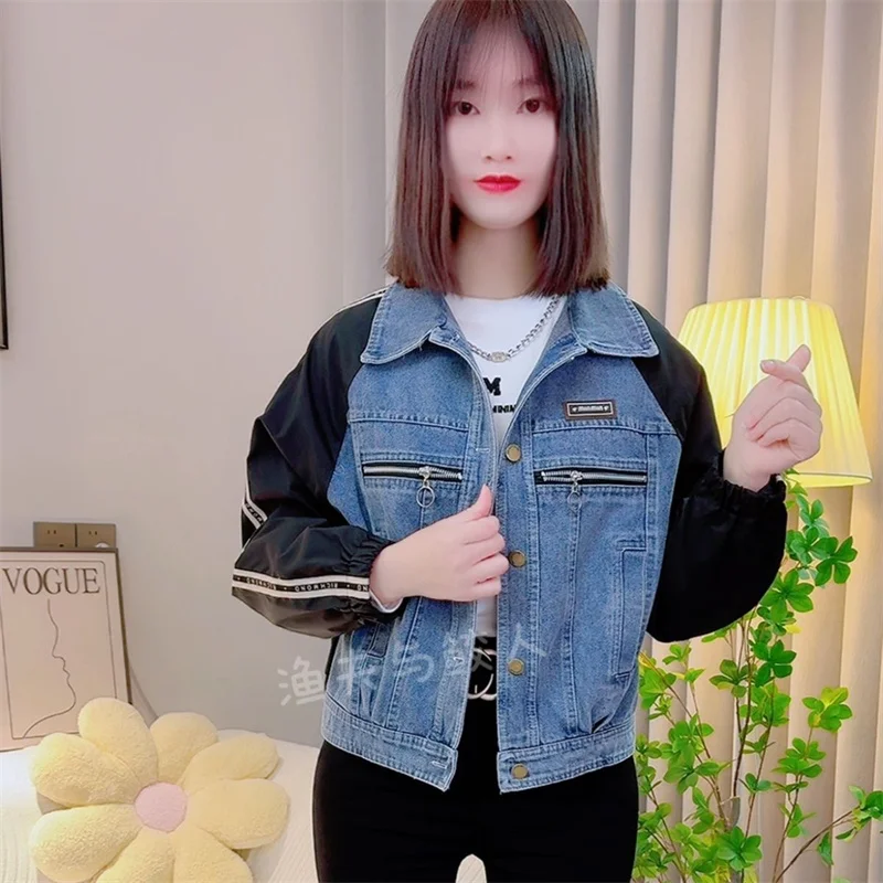 

Denim Stitching Spring And Autumn Short Coat Female 2025 New Contrast Fashion Baseball Uniform Joker Jacket Tide