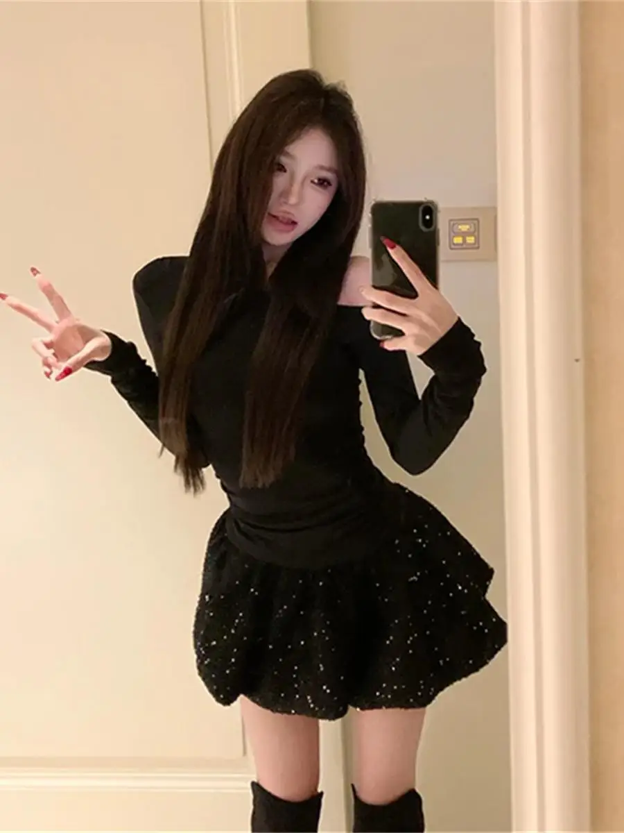 Vestidos de manga comprida feminino borgonha outono inverno lã fuzzy laço em camadas retalhos cintura apertada ajuste regular estilo academia