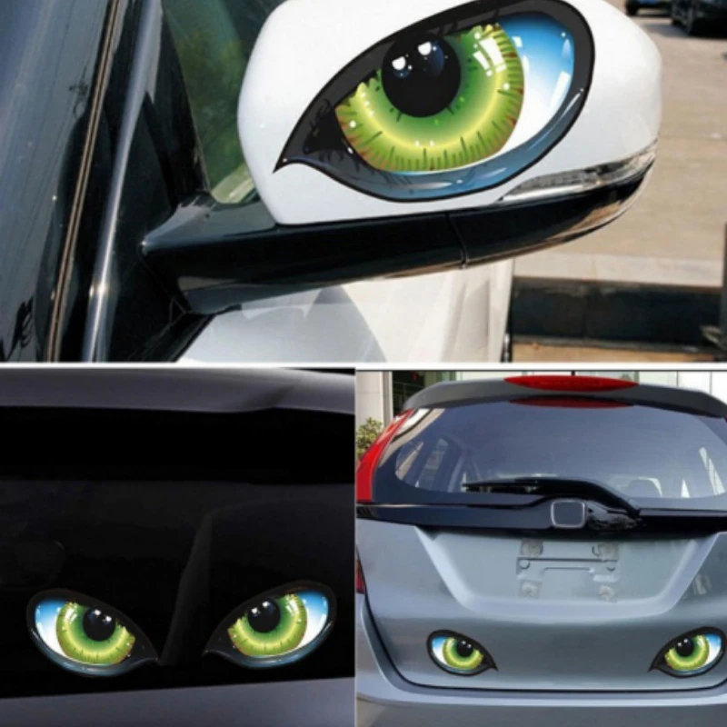 Car Creative Reflective Car Stickers Rearview Mirror Eyes Funny Stickers 3D Scratches To Block Cartoon Decorative Accessories