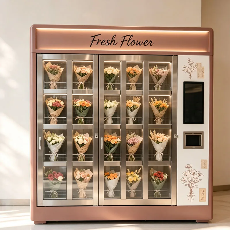 Floral Vending Machine with Cooler Cashless 12 Bouquets of Flowers Smart Flower Kiosk for Metro Station FL Customized