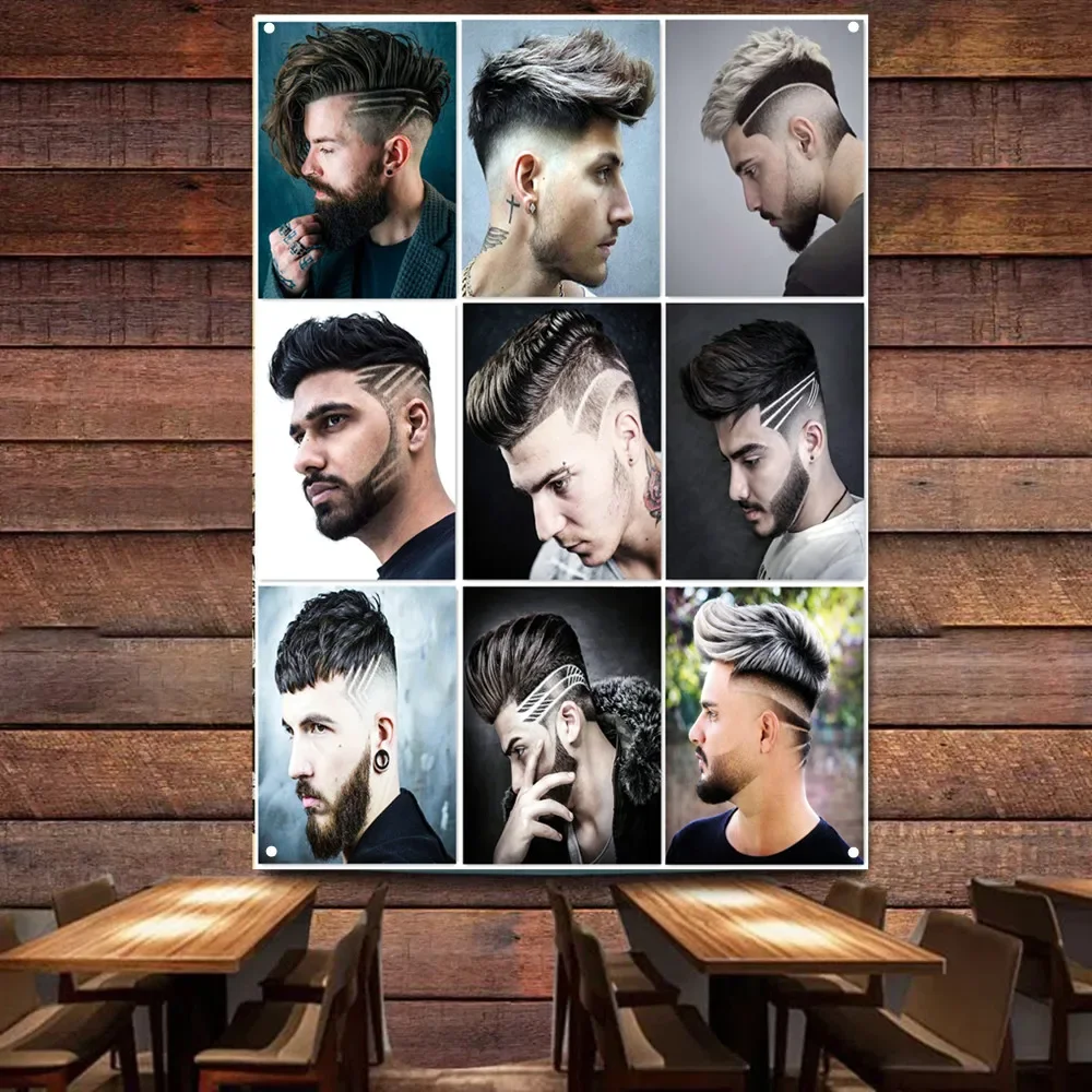Barber Shop Wall Decor Banner - Haircut & Shave Service Poster Hairstyle Style for Men Wall Hangings for Your Business or Home 1