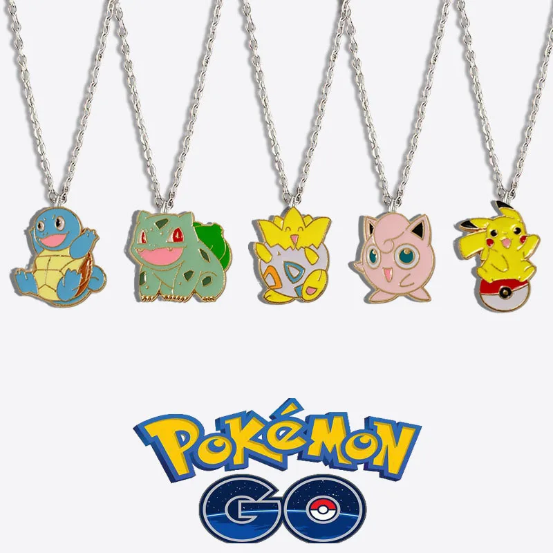 Anime Pokemon Pikachu Necklace Cartoon Figrues Pikachu Bulbasaur Children Toys Necklaces Pendant Kawaii Chain Birthday Gifts