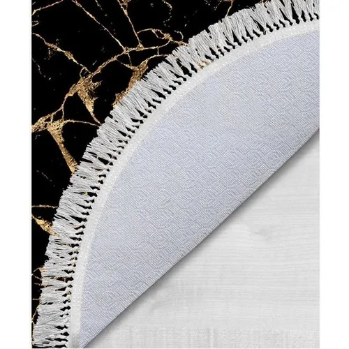 Dowry Wonderland Oval Fringed 2'li Bath Mat Pad Crack Wall Black Gold