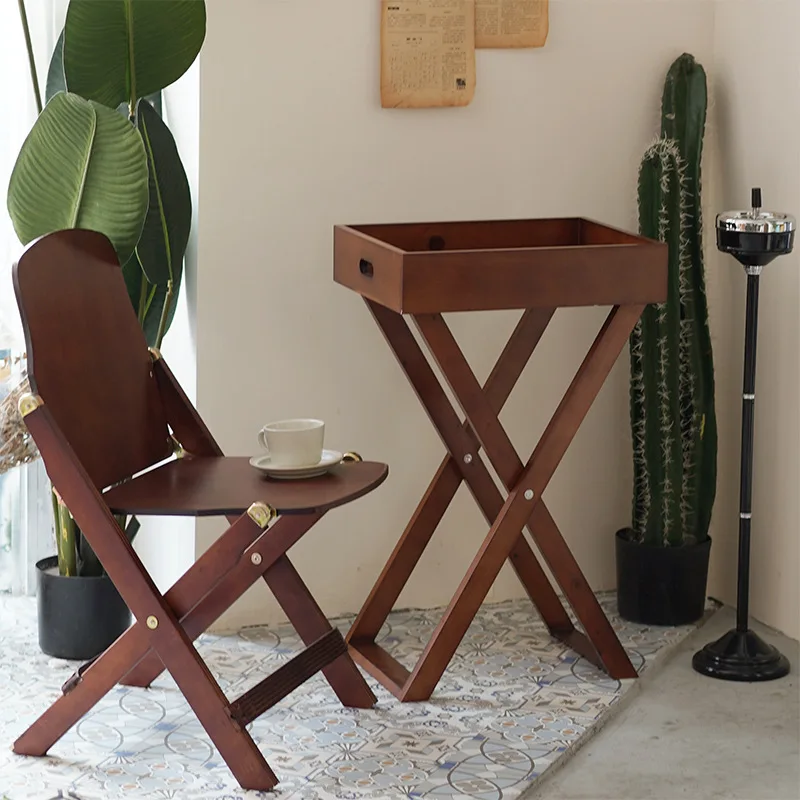 

Solid wood coffee shop outdoor folding dining table small table simple camping simple household