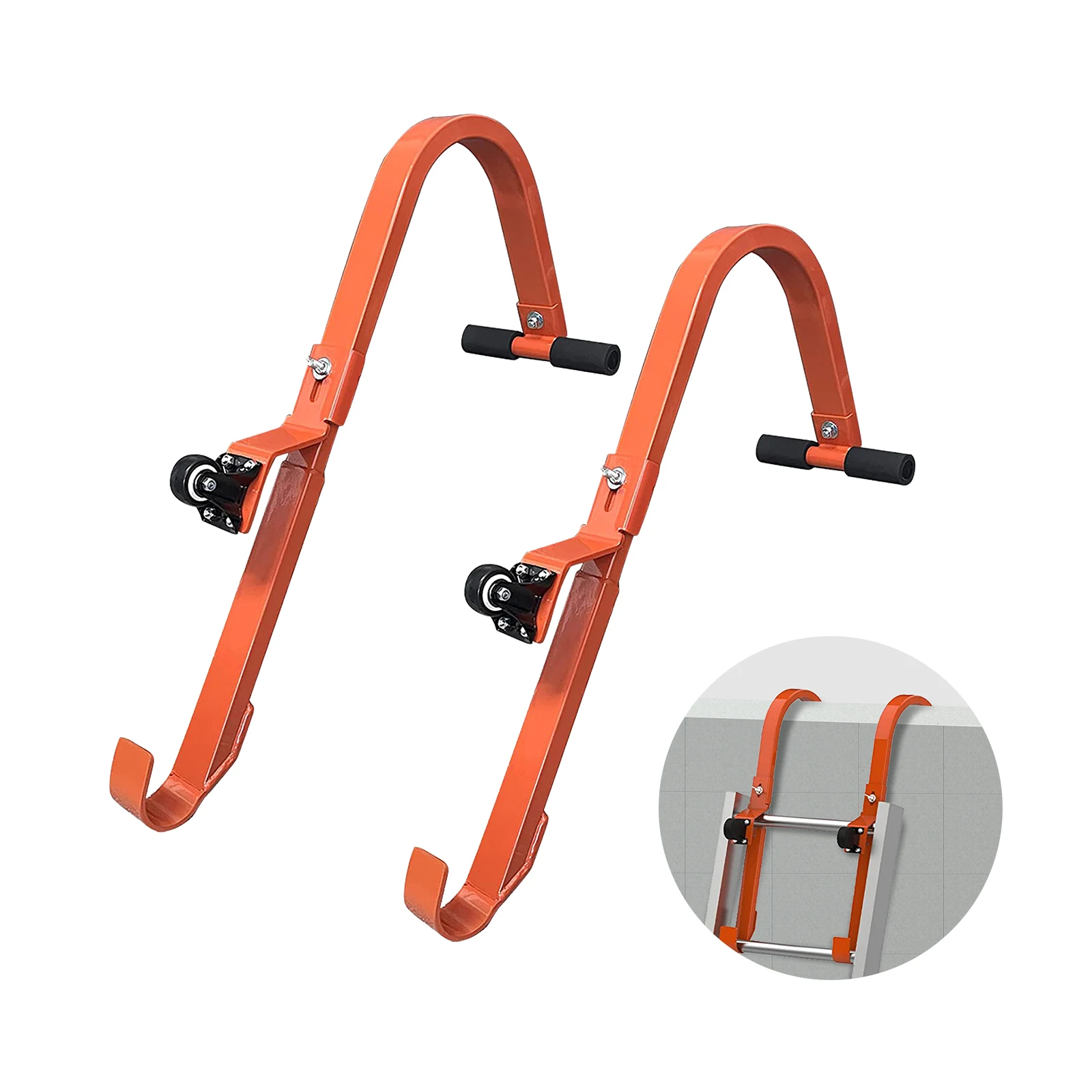 

2 Pack Ladder Roof Hook with Wheel Heavy Duty Steel Ladder Stabilizer, Rubber Grip T-Bar for Damage Prevention, Ladder Hook