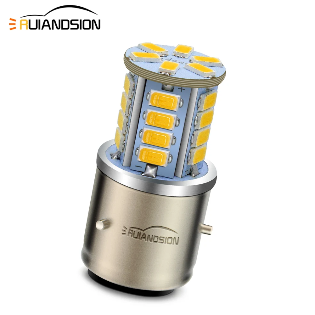 RUIANDSION BA21D 5730  Led Motorcycle Headlight 6V 12V 30V High Low Beam Motorbike Car Auto Front Head Bulb Lemon Yellow 26SMD