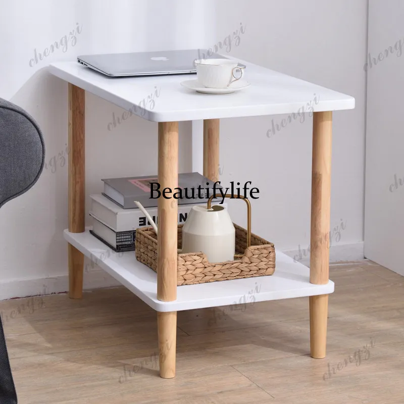 Solid wood bedroom bedside table, simple and modern shelves, sofa side table, small square table - view 3
