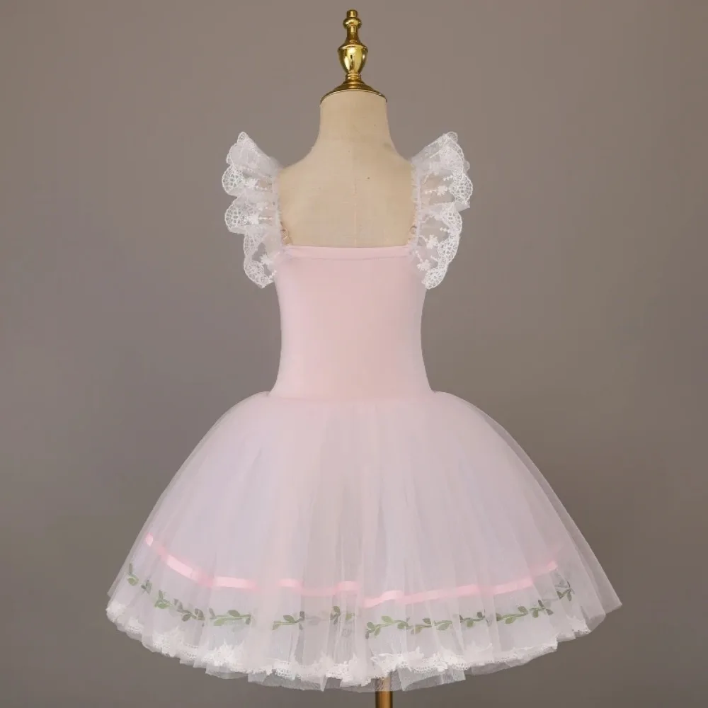 Professional Romantic Tutu Ballet Dress Flower Diamond Lace Ribbon Gauze Ballerina Dress Girls Ballet Stage Competition Costumes