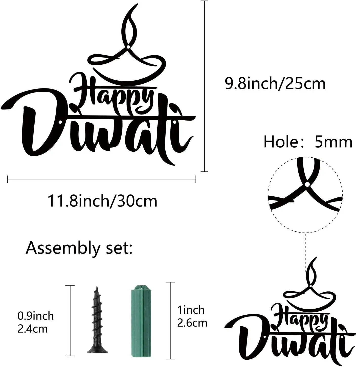 1PC Happy Diwali Metal Wall Art Diwali Wall Decor Wall Hanging Ornament Iron Sculpture Sign for Indoor Outdoor Home Livingroom