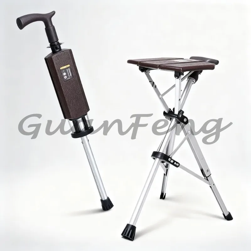 110KG Load Foldable Crutch Cane With Seat, Adjustable Aluminum Alloy Walking Stick Stool Chair