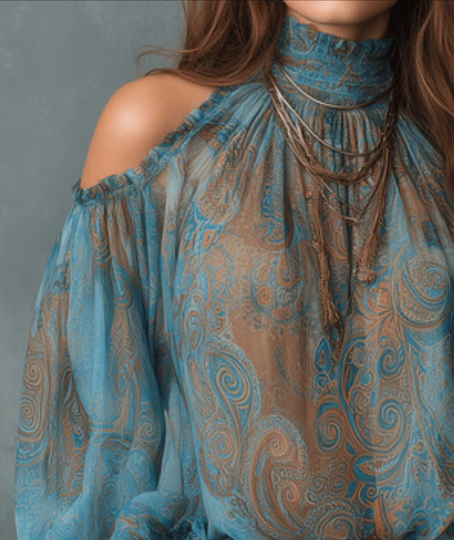 Boho Paisley Print Chiffon Top - đánh giá và giá Women'S Fashion From The 70S