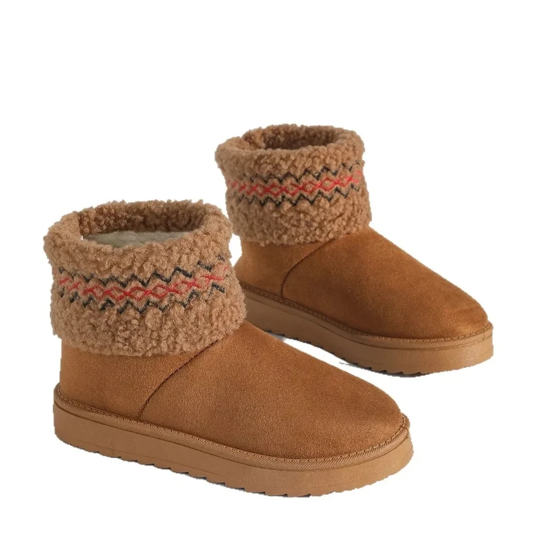 الاصطناعي سميكة صوف مبطن حذاء الثلج عالي الرقبة دافئ المرأة الخريف الشتاء سميكة القاع الجلود الفراء حذاء قطني متكامل