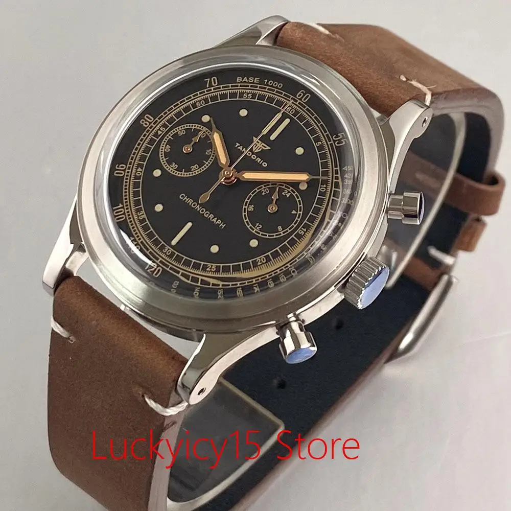 Relojes de Cuarzo Tandorio para Hombre, MIYOTA OS20, Multifunción, Cronógrafo, Cristal Mineral, Deportivo, 38mm, Correa de Cuero