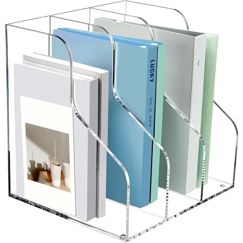 Acrylic 3-Slot Magazine Holder Desktop File Sorter Organizer Rack Bookshelf Workspace Sorters Office Desk Display Racks