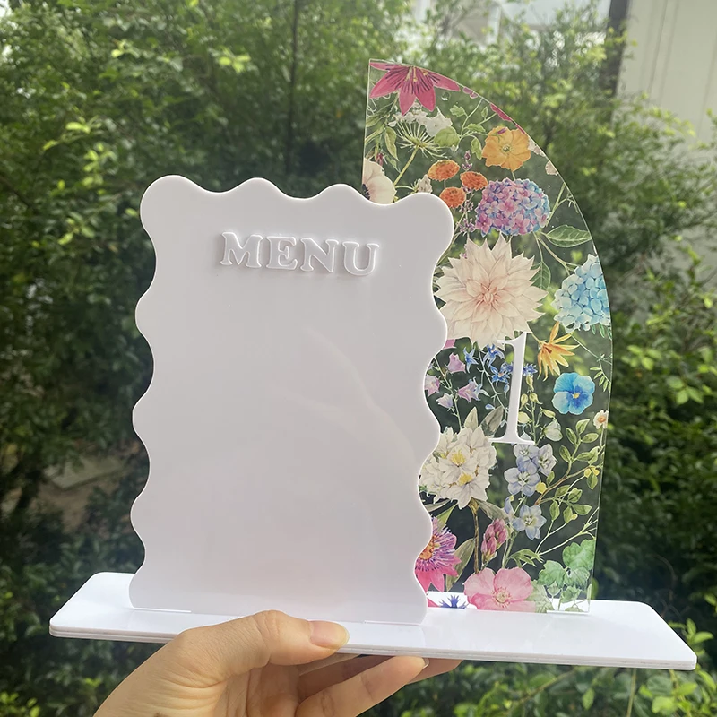 مخصص مزدوج نصف مقوس زهرة بيضاء مرآة قائمة الزفاف ورقم الجدول مجتمعة علامة الجدول محور الزفاف الديكور #3