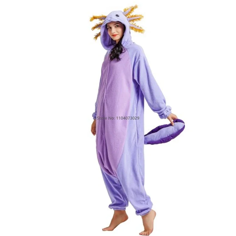 Onesieshow Animal Kigurumi Pyjamas Halloween Onesie Adult Kids Cartoon Purple Axolotl Pajama Cosplay Party Women Men Homewear