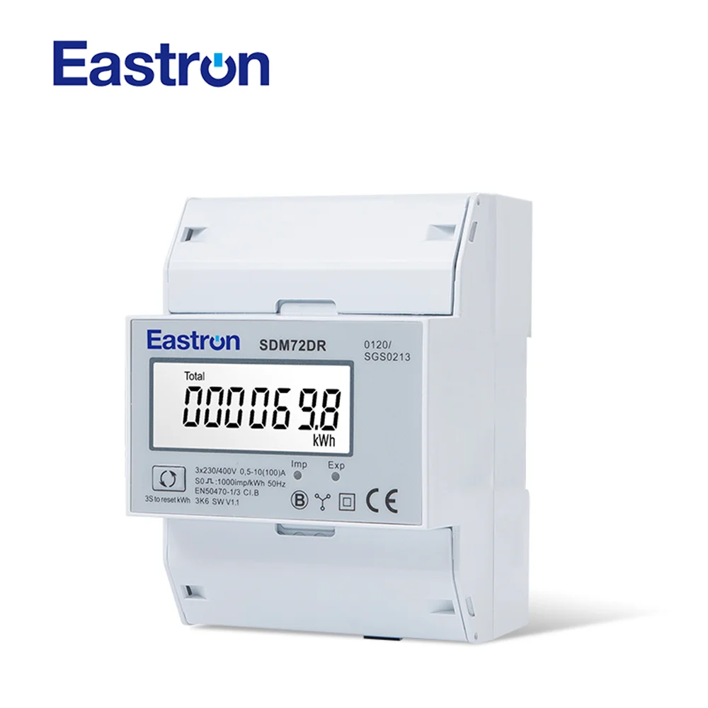 SDM72DR MID,10(100)A, 220/230V 3 Phase 4 Wire Energy Meter,Reset Function; Total Energy Partial Energy Total Power, Pulse Output