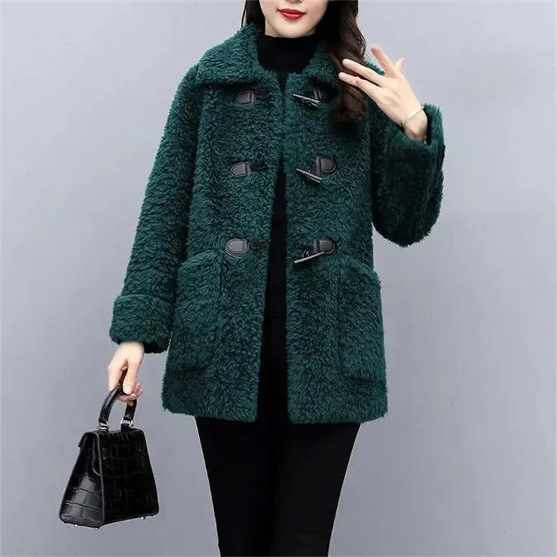 Middle-Aged And Elderly Cashmere Thickened Imitation Lamb Wool Overcoat Female Winter Grain Wool Middle Long Coat