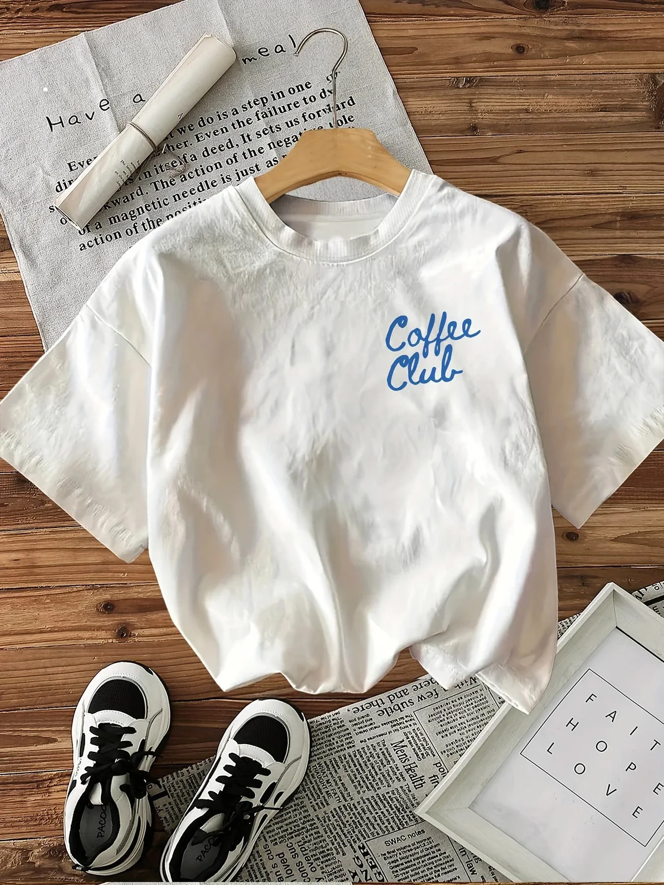 Women's Casual Short Sleeve Crew Neck T-Shirt Coffee Club Graphic Print Letter Coffee Cup Design Clothes Women Retro T-Shirts
