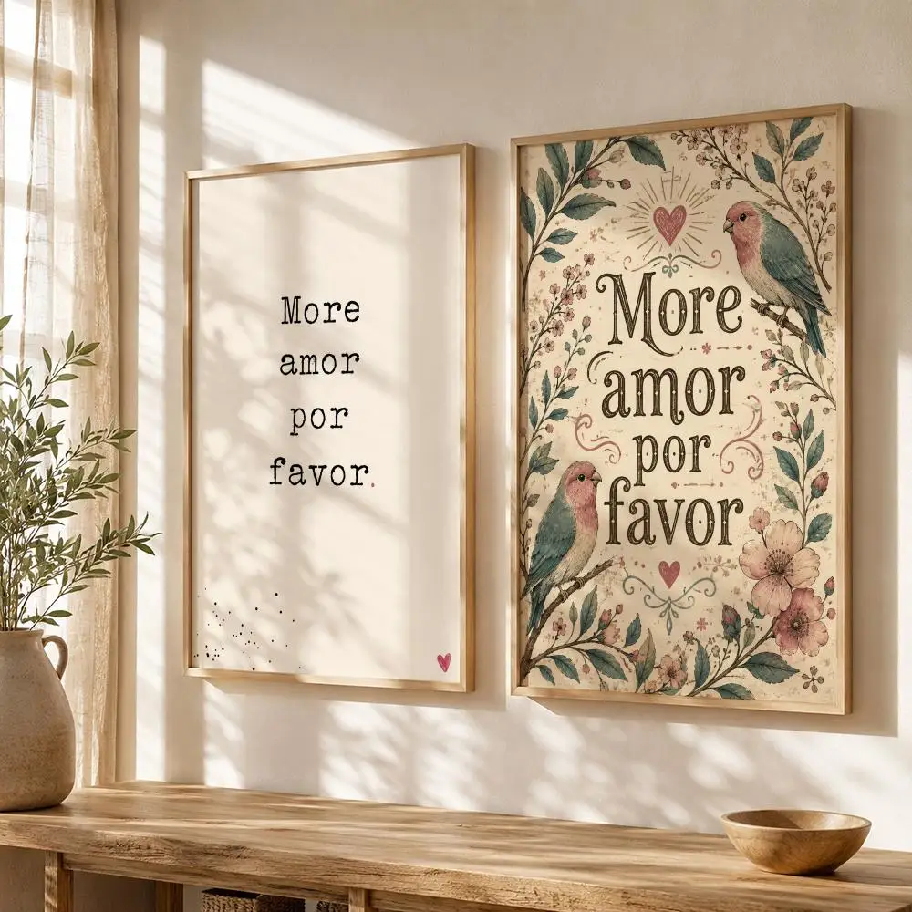 More amor por favor Poster Stickers Painting Self-Adhesive HD Art for Bedroom Living Room Home Decor Wall Decals Gift