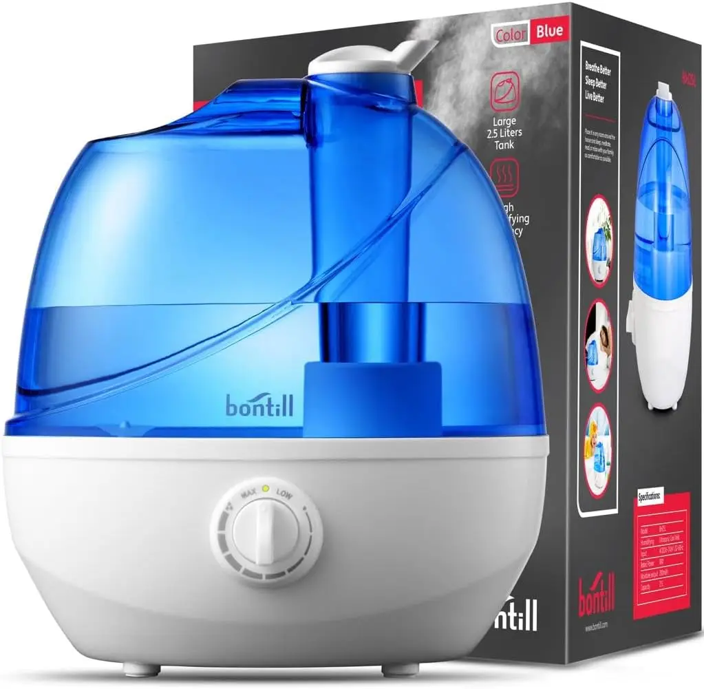 

Quiet Cool Mist Humidifier 2.5L for Bedroom, Nursery, Office – Adjustable Nozzle, Auto Shut Off