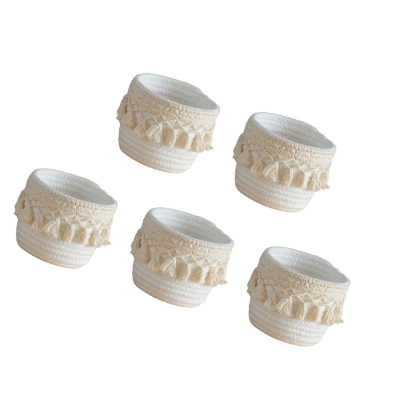 5 個デスクオーガナイザーペンホルダー綿ロープ織バスケット化粧ブラシホルダー