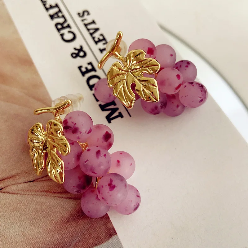 Stereoscopic Purple Grape Fruit Stud Drop Earrings for Women 925 Silver Needle Fine Jewelry Fashion Party Accessories