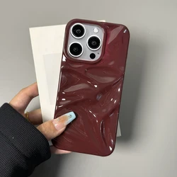 Funda de teléfono con textura ondulada de agua 3D, color rojo vino, para iPhone 17 Air 16 15 13 11 12 Pro Max 14 Plus, funda trasera de silicona brillante