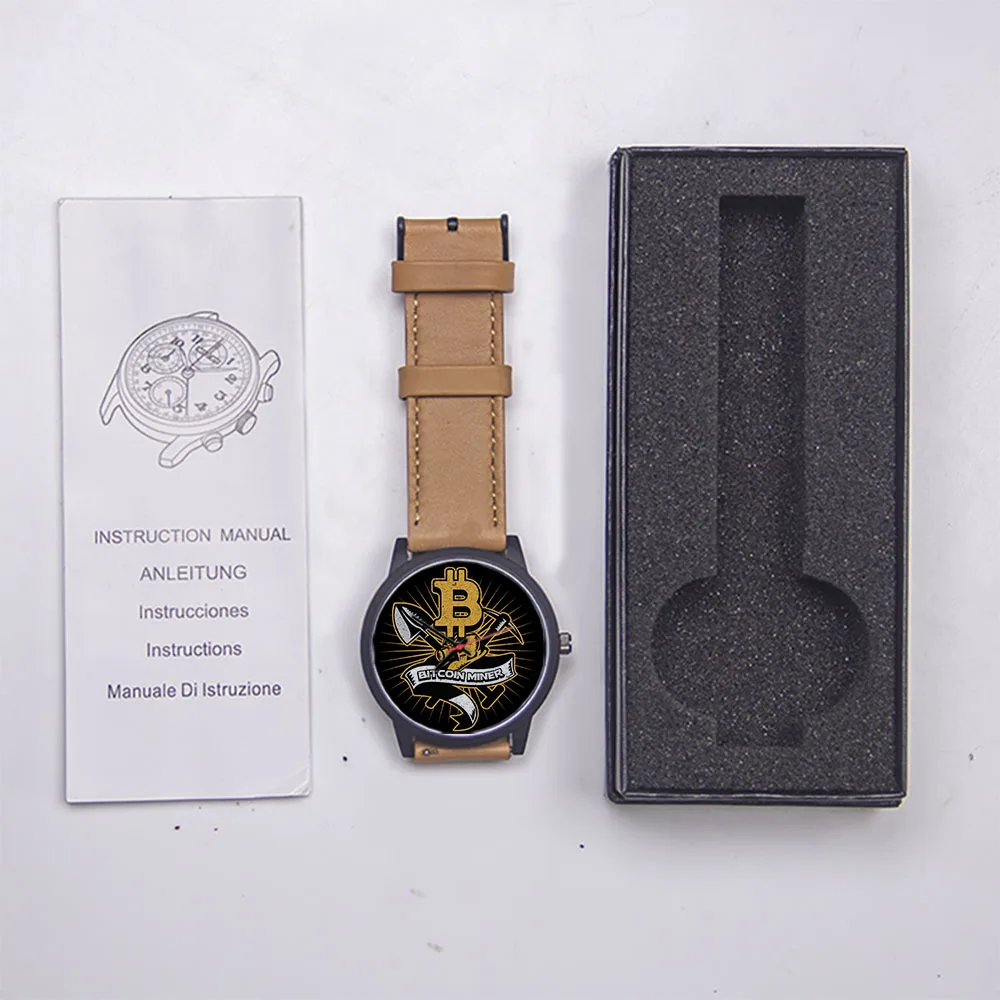 Bitcoin Miner Designs Quadrante personalizzato 45/38mm Orologio Orologio universale Nero Argento Oro rosa Regalo souvenir Pelle Silicone