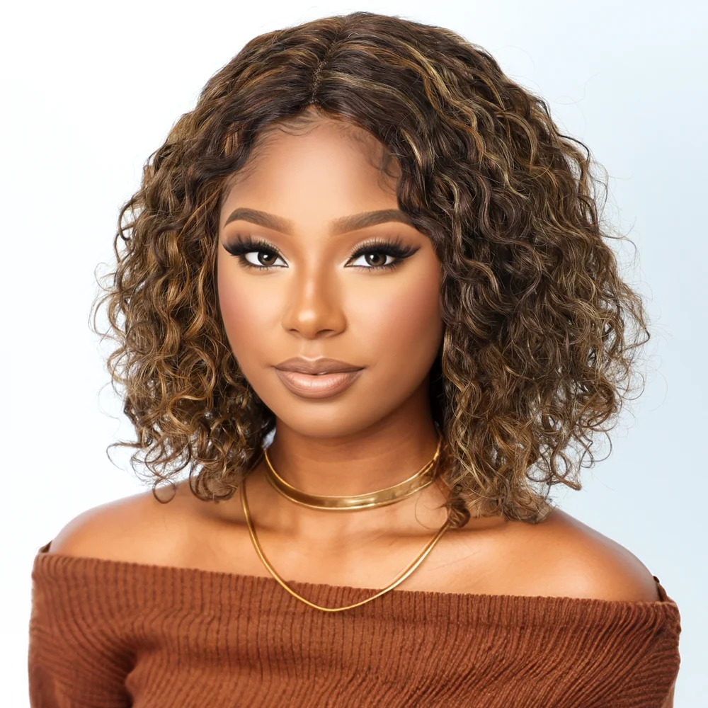 

Sleek Highlight Curly Human Hair Wigs For Women P4/30/27 Highlight Colored Deep Wave Curly Lace Wigs Short Curly Bob Lace Wigs