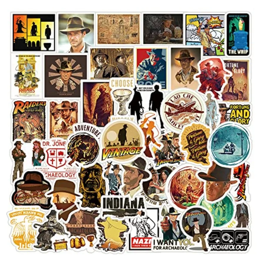 Paquete de 51 Pegatinas de Indiana Jones, Los Cazadores del Arca Perdida, Pegatinas Clásicas de Películas, de Vinilo, Impermeables, para Botellas de Agua, Patinetas, Talla L