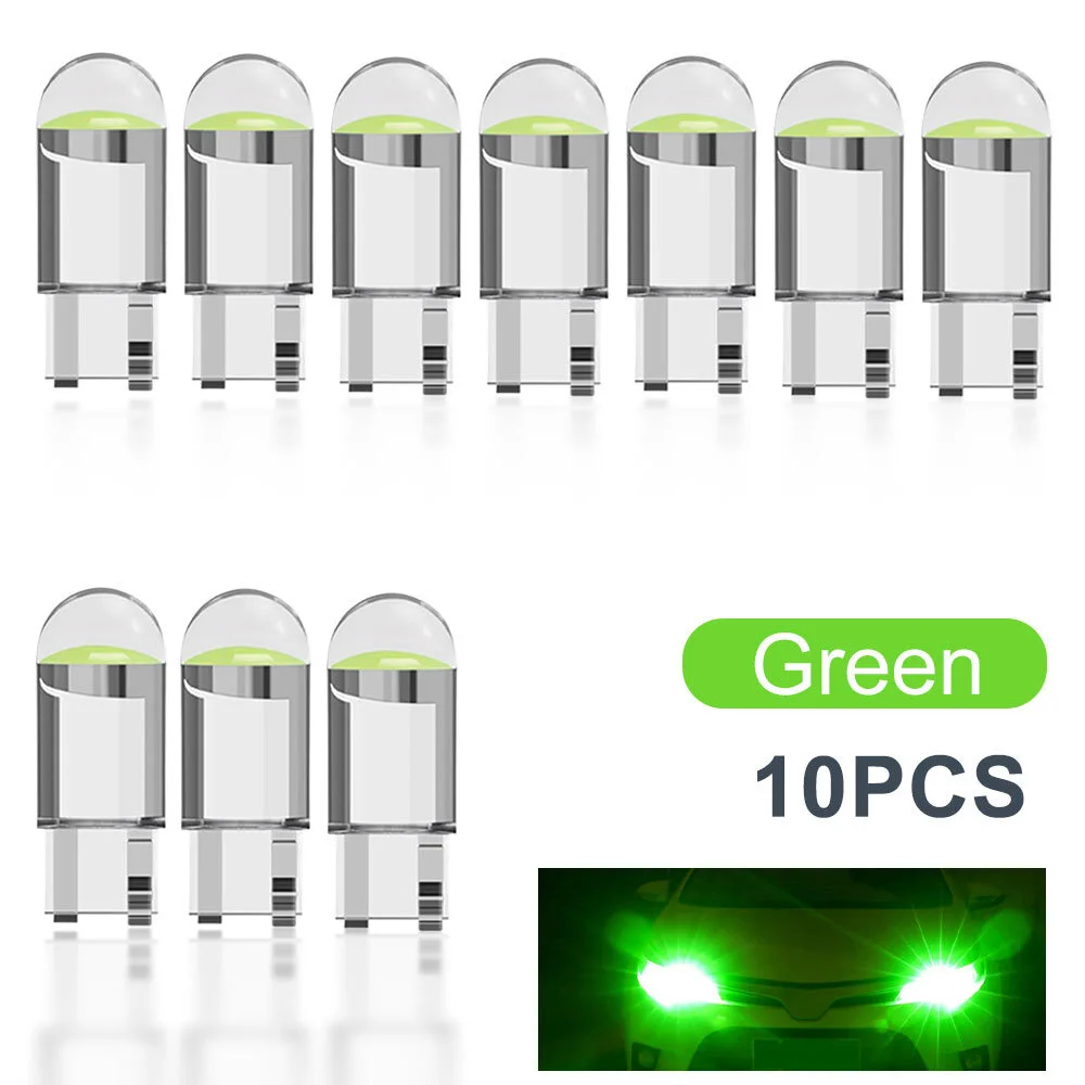 Super brilhante 2/10 pçs w5w 194 t10 led habitação de vidro cob lâmpada do carro 6000k branco verde azul vermelho cunha lâmpada da placa licença luz cúpula