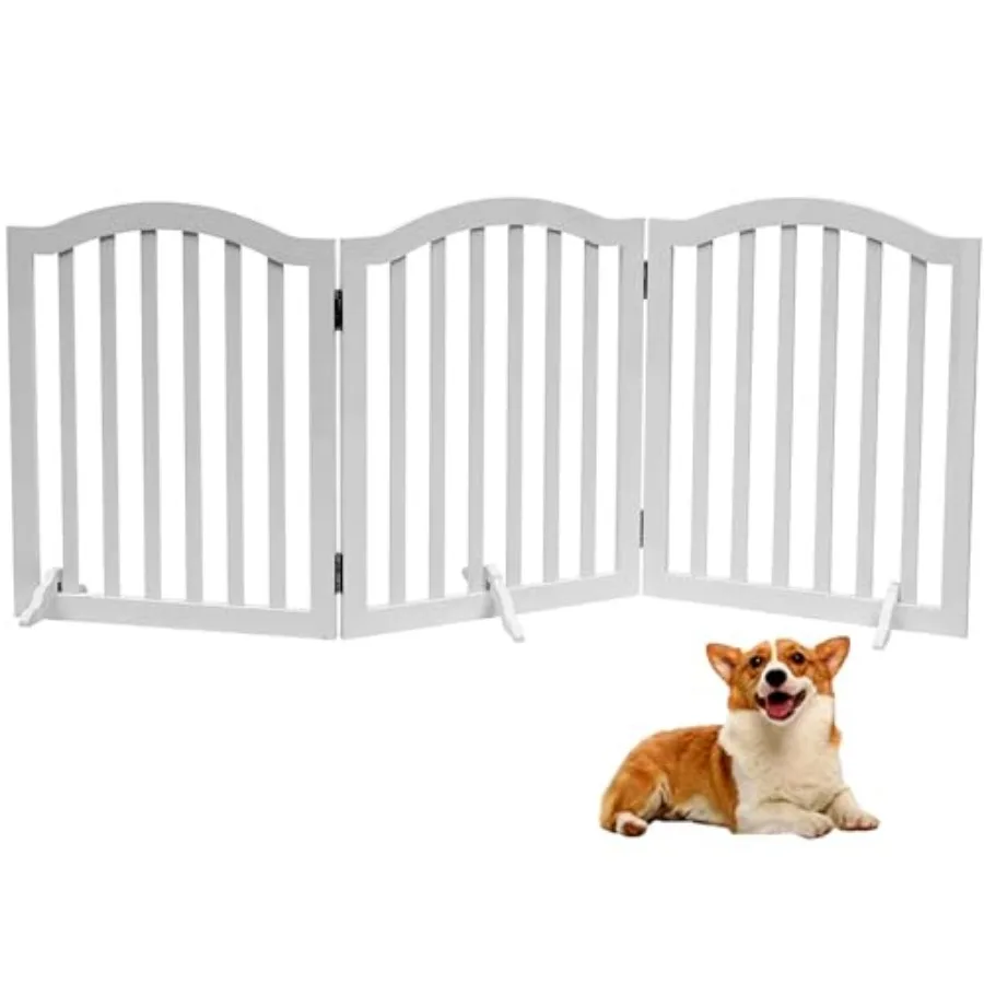 

Foldable Wooden Dog Gate - 3-Panel Freestanding Pet Fence, 23.6 Inches, White - Suitable for Doorways and Stairs, Also Works as