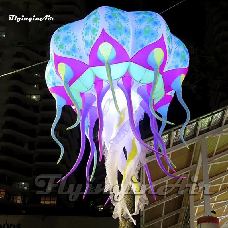 Personalized Hanging Illuminated Inflatable Jellyfish Street Light LED Party Balloon For Club Ceiling Decoration