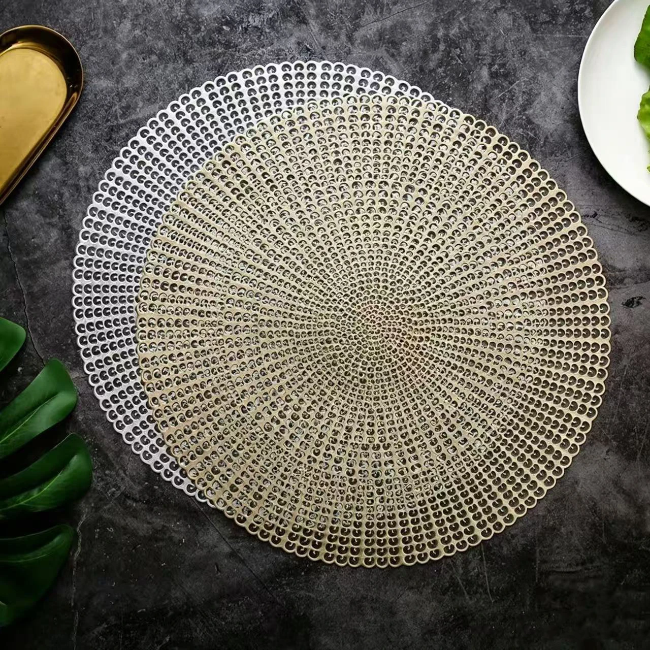 Round Concentric Circle PVC Placemat Insulation Coaster Table Mat Cup Pads Bowl Home Kitchen Wedding Party Holiday Decor