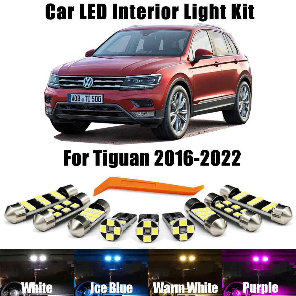 10Pcs For VW Volkswagen Tiguan AD1 AX1 MK2 2016 2017 2018 2019 2020 2021 2022 Canbus LED Bulb Interior Dome Map Trunk Light Kit