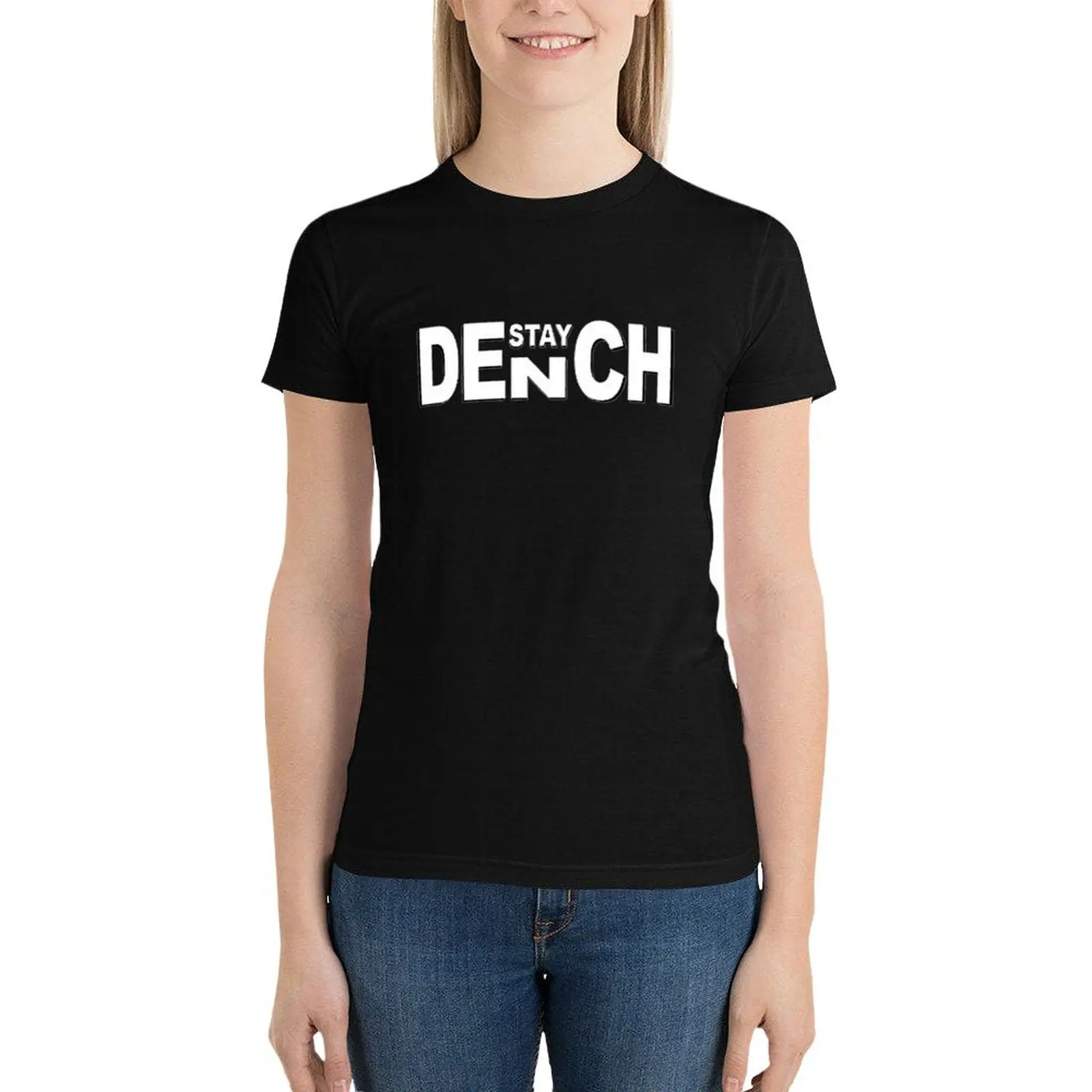 Camiseta Stay Dench feminina, blusa de verão, roupa estética, preta e branca