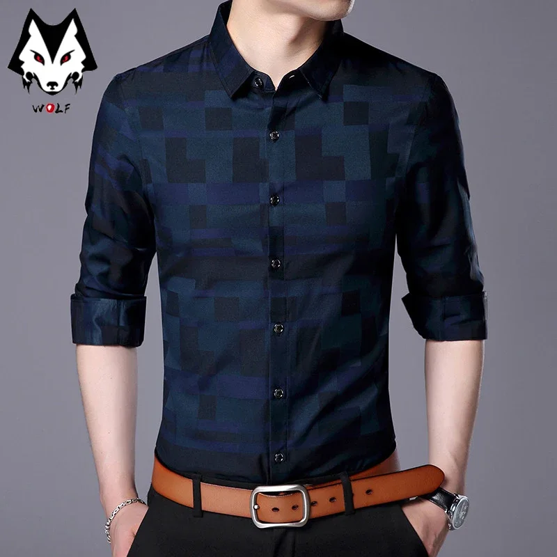 Men's Casual Business Long Sleeve Shirt Formal Office Men Tshirt