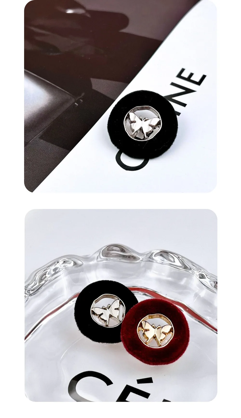 10 Stück Metallknöpfe zum Nähen, Manteldekoration, Ausgehöhlte Schmetterlingsknöpfe, DIY-Handwerk, Kleidungszubehör, Runde Beflockte Knöpfe – Detail 7