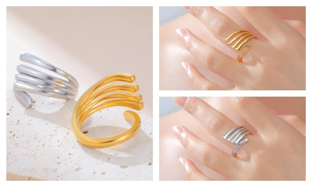Skyrim Edelstahl Goldfarben Geometrischer Offener Ring Mode Minimalistischer Fingerring Hochzeit Party Schmuck Geschenk Großhandel – Detail 9