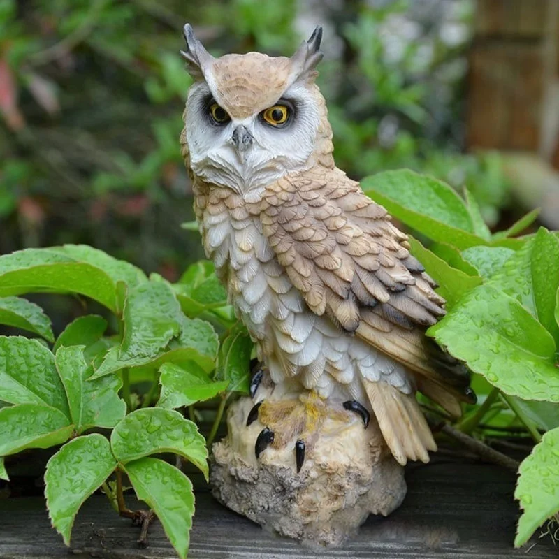 Búho anti-pájaros de resina realista – Decoración para jardín y hogar - imagen 5