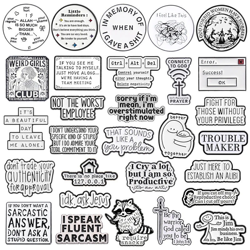 Funny White Quotes Series Enamel Pins Not The Worst Employee I Speak Fluent Sarcasm Humor Brooches Lapel Badge Jewelry Gifts ﻿