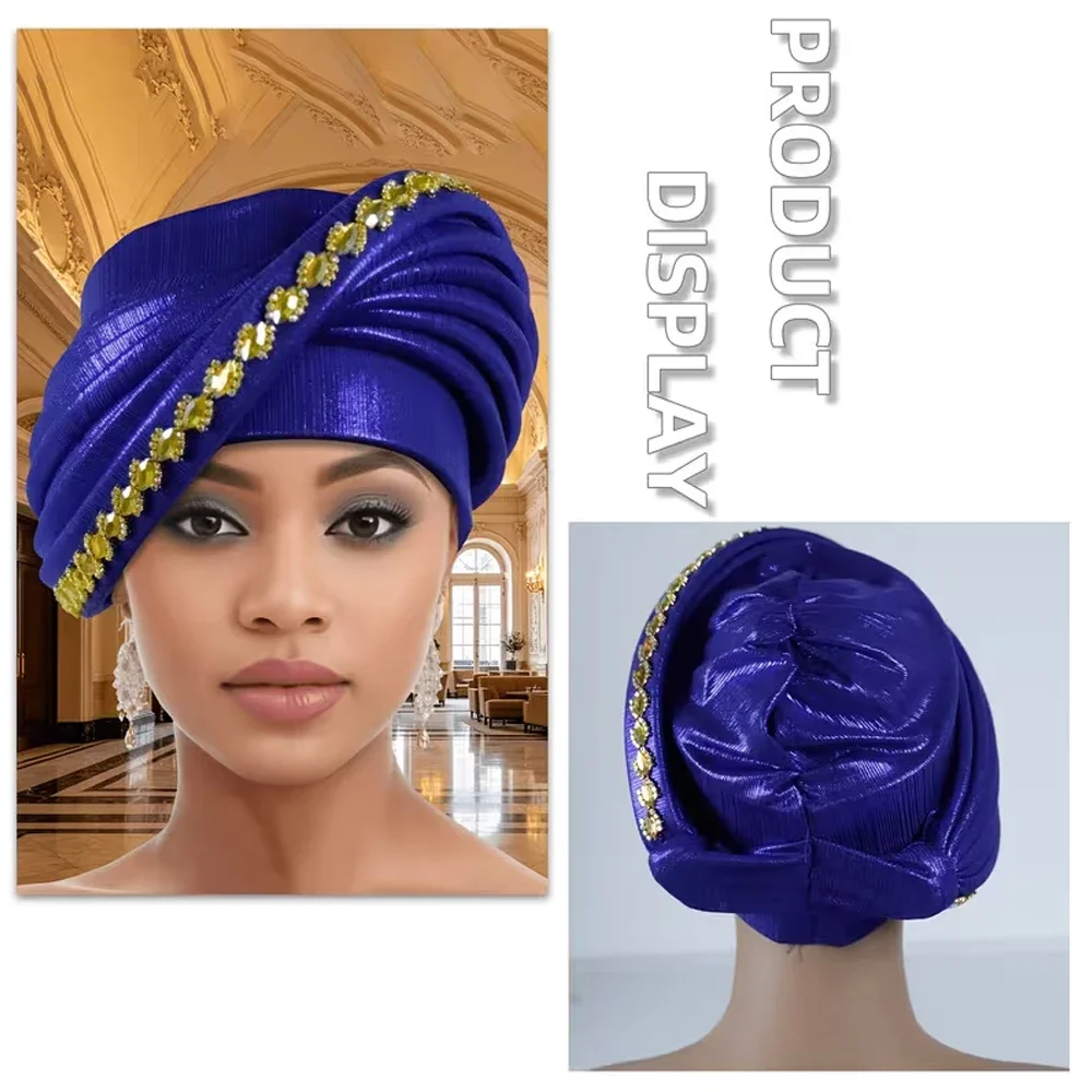 Luxury Diamonds Multi-layer Afrcian Turban Caps for Women Nigerian Headtie Wedding Auto Gele Party Headpiece Headdresses Hat