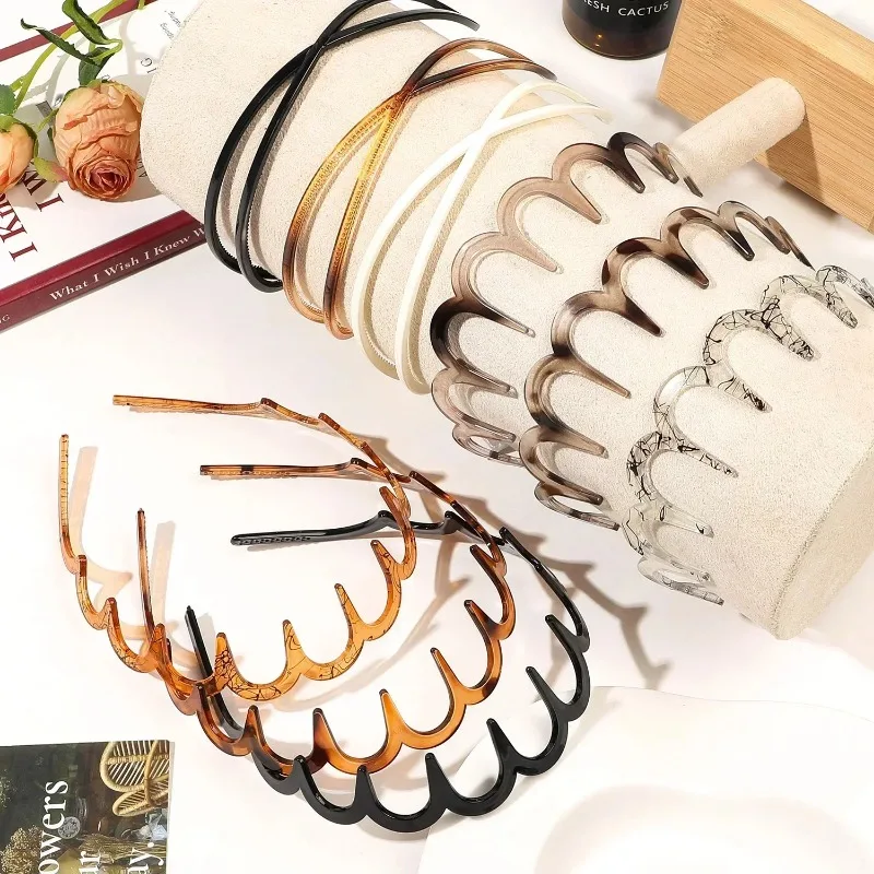 Trendy PC Headband for Women Girls Anti Fall Amber Brown Black Long Teeth Hoop Broken Hair Bands Accessories Korean Headwear