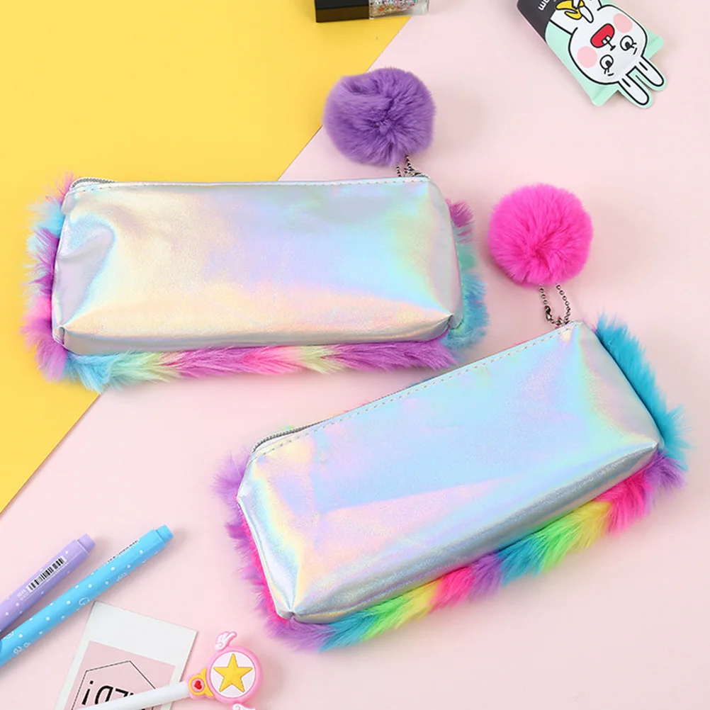 مقلمة ناعمة جميلة بألوان قوس قزح لتنظيم المكياج وحقيبة أقلام للطلاب والسفر والمدرسة للاستخدام اليومي #1
