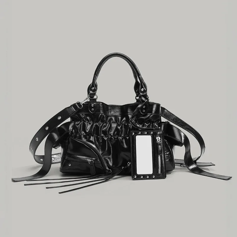 

New Rivet Motorcycle Bag Y2k Women's Fashionable Personality Small Capacity Street Zippered Hidden Pocket Shoulder Crossbody Bag