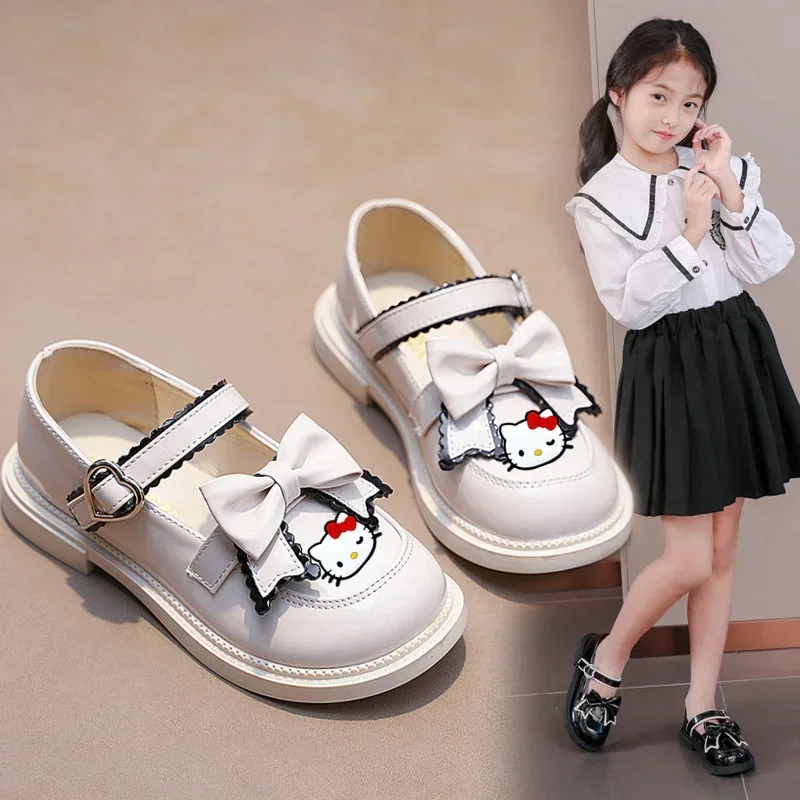 Sanrio hello kitty girl leather shoes fashion British soft bottom princess shoes children performance casual shoes Sandals